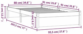Estrutura de cama solteiro 90x190cm madeira maciça castanho mel