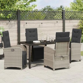 Conjunto de Jantar com 5 Peças e Almofadas Cinza Claro em Rattan Sinté
