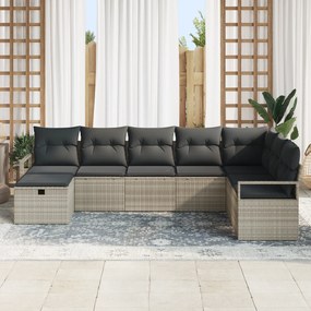 Conjunto de Sofá de Jardim de 8 Peças com Almofadas Cinza Claro em Pol