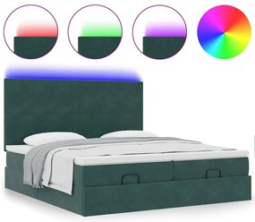 Estrutura de cama otomana com colchão verde escuro Veludo