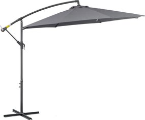 Outsunny Chapéu de Sol de Jardim Ø295x255cm Excêntrico Inclinável com Manivela Base Cruzada e Suporte de Metal 8 Hastes Cinza | Aosom Portugal