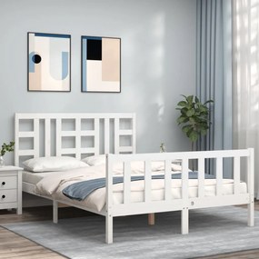 Estrutura de cama com cabeceira 140x190cm madeira maciça branco