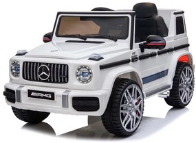 Mercedes G63 12v, Caro elétrico infantil módulo de música, assento de couro, pneus de borracha EVA Branco
