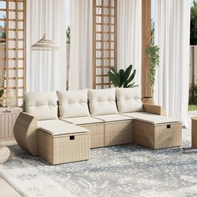6 pcs conjunto de sofás p/ jardim com almofadões vime PE bege