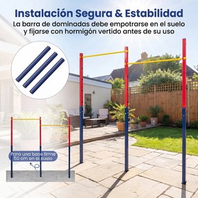 Barra de Elevações Dupla para Exterior, 227 x 5 x 231,5 cm, Altura Regulável em 5 Posições, Vermelho