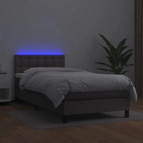 Cama box spring c/ colchão/LED 80x200 cm couro artificial cinza