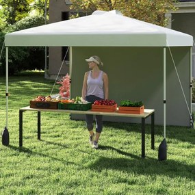 Tenda Pop up de 3 x 3 m com parede lateral para jardim, festas, feiras, eventos com 4 pesos areia, portátil com bolsa enrolável branca