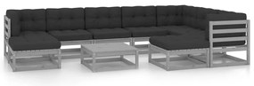 10pcs conjunto lounge de jardim + almofadões pinho maciço cinza