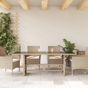 Mesa de jardim com tampo de vidro 190x80x75 cm vime PE bege
