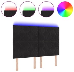 Cabeceira LED com Design de Blocos de Diamante Preta 160 cm em Veludo