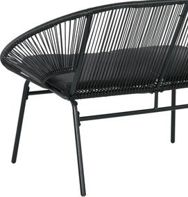 Sofá Acapulco de 2 Lugares com Apoios de Braço Almofada e Estrutura de Aço para Jardim Terraço Pátio 132x72x83 cm Preto