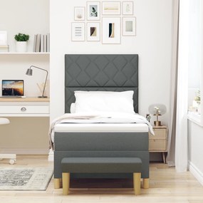 Cama com Box Spring com Colchão &amp; Banco Cinza Escuro 90x200 cm Tecido
