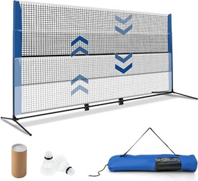 Conjunto de badminton com rede ajustável de 510 cm, 2 penas e bolsa de transporte, para uso em casa, no exterior, na praia e no jardim Azul e Preto