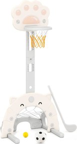 Cesto de basquetebol 3 em 1 para crianças a partir dos 3 anos com ajustável em altura com jogos de futebol e golfe  65 x 49 x 130-151 cm Bege