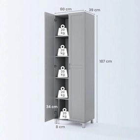 Armário alto de arrumação 61 x 39 x 187 cm com porta dupla, prateleiras ajustáveis e design anti-tombamento para cozinha, sala de estar e quarto – cin