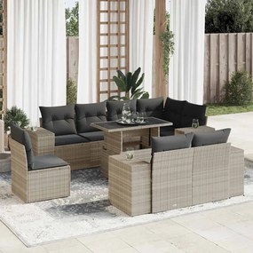 9 pcs conj. sofás jardim com almofadões vime PE cinzento-claro