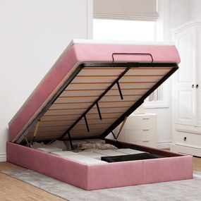 vidaXL Cama otomana com colchão 120x190 cm veludo rosa