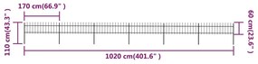 Cerca jardim com topo em lanças 10,2x0,6 m aço preto
