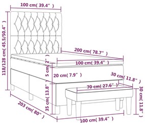 Cama com molas/colchão 100x200 cm veludo cinza-claro