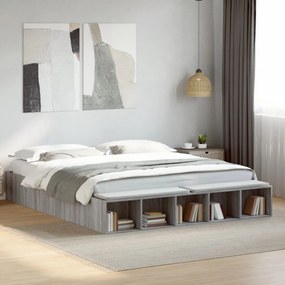 Estrutura de cama 180x200 cm derivados de madeira cinza sonoma