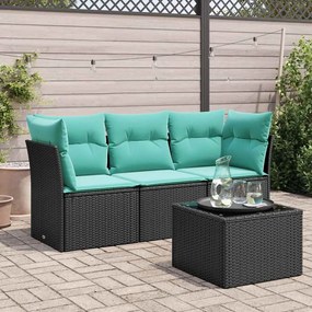 vidaXL 4 pcs conjunto de sofás p/ jardim c/ almofadões vime PE preto