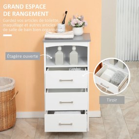 Móvel de casa de banho com pés 40 x 33 x 80 cm, móvel de arrumação com 3 gavetas e 1 compartimento aberto, branco