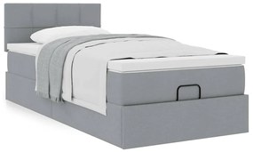 Cama otomana com colchão 90x200 cm tecido cinzento claro