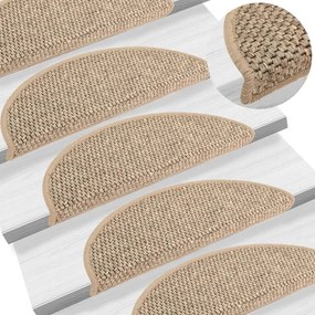 vidaXL Tapetes escada adesivos aspeto sisal 15 pcs 56x17x3 bege-escuro