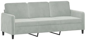 3 pcs conjunto de sofás veludo cinzento-claro