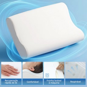 Almofada de Espuma Viscoelástica com Desenho Ergonómico Dupla Altura Capa Removível e Lavável 68,58x35,56x8,9/10,8 cm Creme