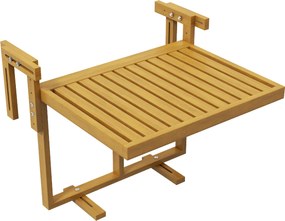 Outsunny Mesa Dobrável para Varanda Ajustável em Altura 40.5-55cm, Mesa para Corrimão em Madeira de Pinho, Uso Externo e Interno para Varanda, Cor Madeira | Aosom Portugal