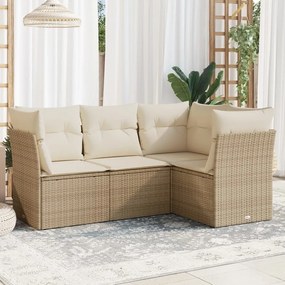 vidaXL 4 pcs conjunto de sofás para jardim c/ almofadões vime PE bege