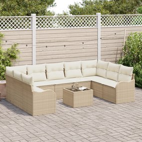 Conjunto de Sofá de Jardim vidaXL 10 Peças com Almofadas Rattan Poliet