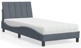 Cama com colchão 90x190 cm veludo cinzento-escuro