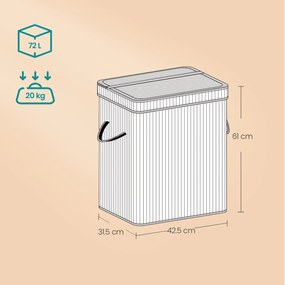 Cesto para roupa suja em bambu de 31,5 x 42,5 x 61 cm bege