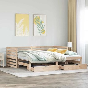 vidaXL Sofá-cama com gavetas 90x200 cm madeira de pinho maciça