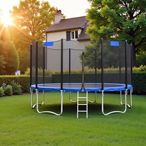 Trampolim para crianças 427 cm, de jardim, com rede de segurança e Escada Azul