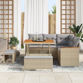 Conjunto de Sofá de Jardim de 8 Peças com Almofadas Bege Vime Acácia