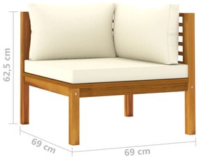 5 pcs conjunto lounge jardim c/ almofadões creme acácia maciça