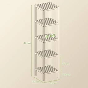 Estante para casa de banho com 5 prateleiras 33 x 33 x 146 cm branco nuvem-bege natural