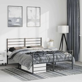 Estrutura de cama com cabeceira e pés 135x190 cm metal preto