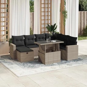 8 pcs conj. sofás jardim c/ almofadões vime PE cinzento-claro