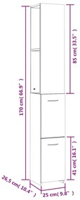 Armário casa de banho 25x26,5x170cm derivados de madeira branco
