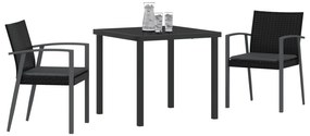 Conjunto de Jantar de Jardim 3 Peças com Almofadas Pretas Rattan Sinté