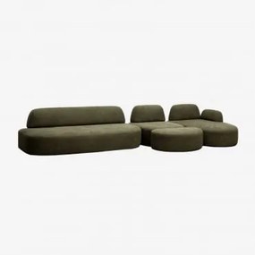 Sofá Modular Chaise Longue Direito De 3 Peças Com Módulo De Canto E Puff Estofado Giorgia Tecido Verde Exército - Sklum