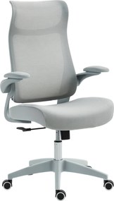 HOMCOM Cadeira de Escritório Ergonómica com Suporte Lombar e Apoios de Braços 3D Dobráveis Função de Basculante 64x65x108-118 cm Cinzento | Aosom Portugal