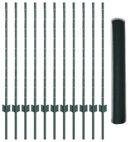 Conjunto de Cerca de Jardim 2 Peças Verde Metal, Plástico