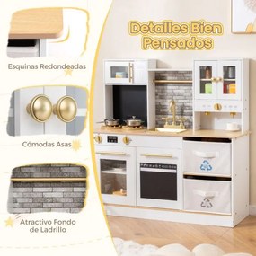 Cozinha de Brincar madeira com fogão com luz e som Cafeteira Torneira e utensílios de cozinha
