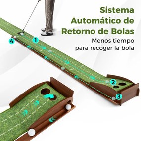 Tapete de golfe com 2 tamanhos de buracos Ajuda à prática com retorno automático da bola 302 x 32 x 32 x 15 cm