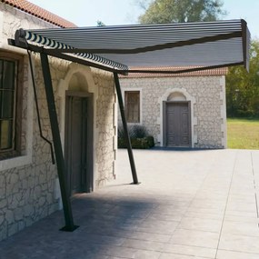 Toldo retrátil automático com postes 4,5x3 m azul e branco